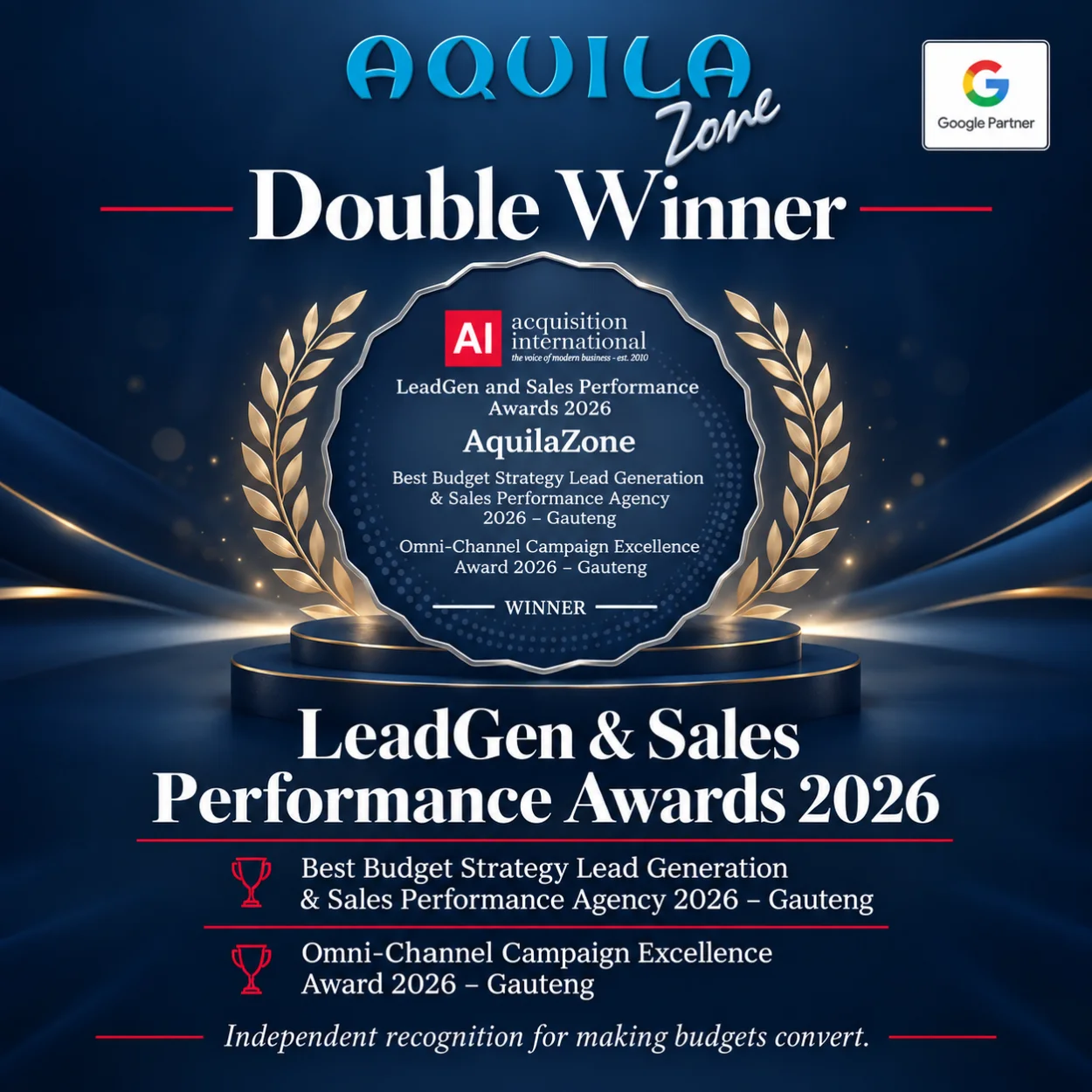 Acquisition International Lead Generation and Sales Performance Awards 2026 winner badge